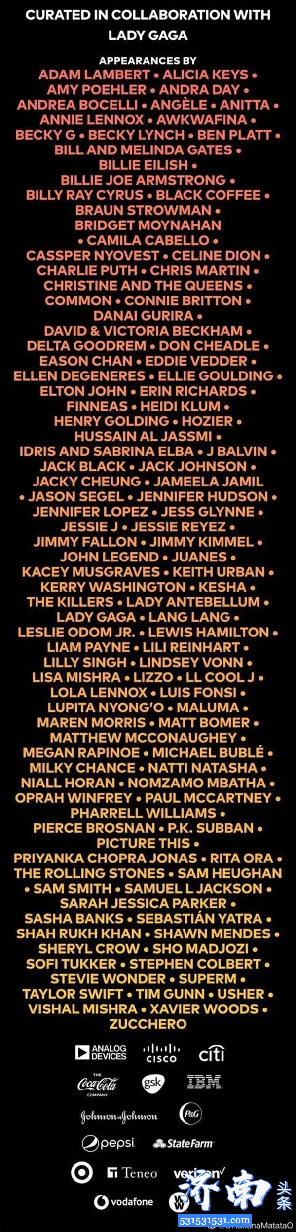 “One World:Together At Home”慈善演唱会4月19日凌晨2点将面对全球直播