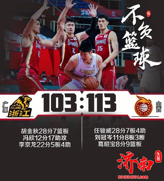 CBA联赛：山西以113-103比分赢广厦 任骏威得28分+7篮板4助攻