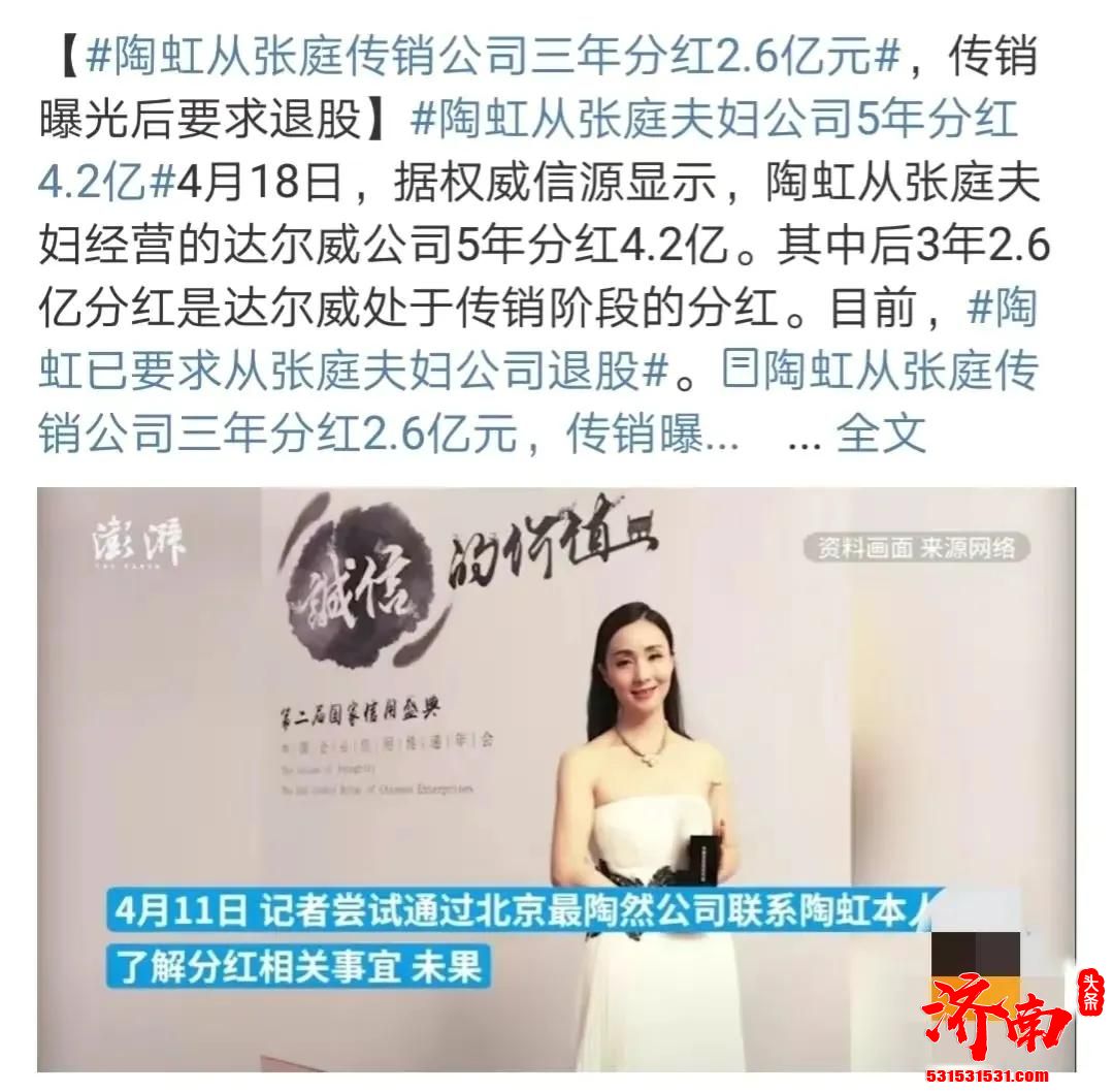 陶虹卷入张庭传销案，被立案调查