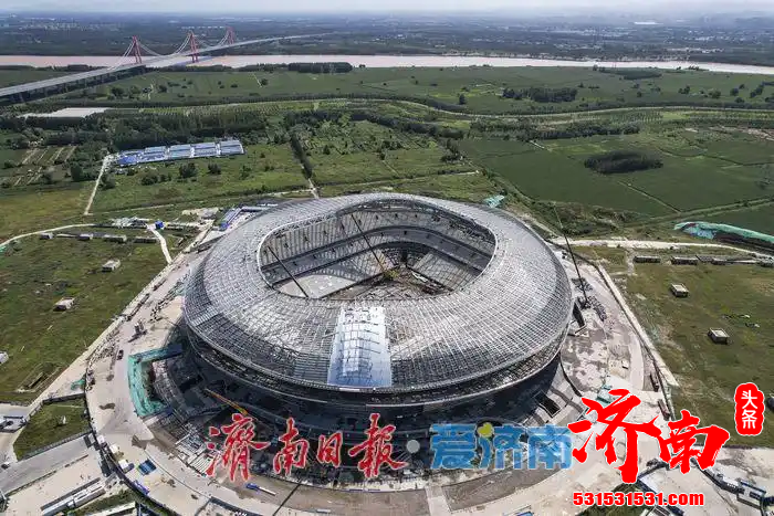 济南黄河体育中心项目建设加快推进，“一场两馆”主体结构已清晰呈现